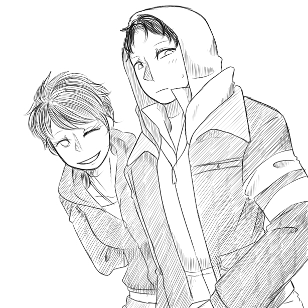 alex_mercer, bad_id, bad_pixiv_id, brother_and_sister, dana_mercer, greyscale, monochrome, one_eye_closed, prototype_(game), short_hair, siblings, wojumi