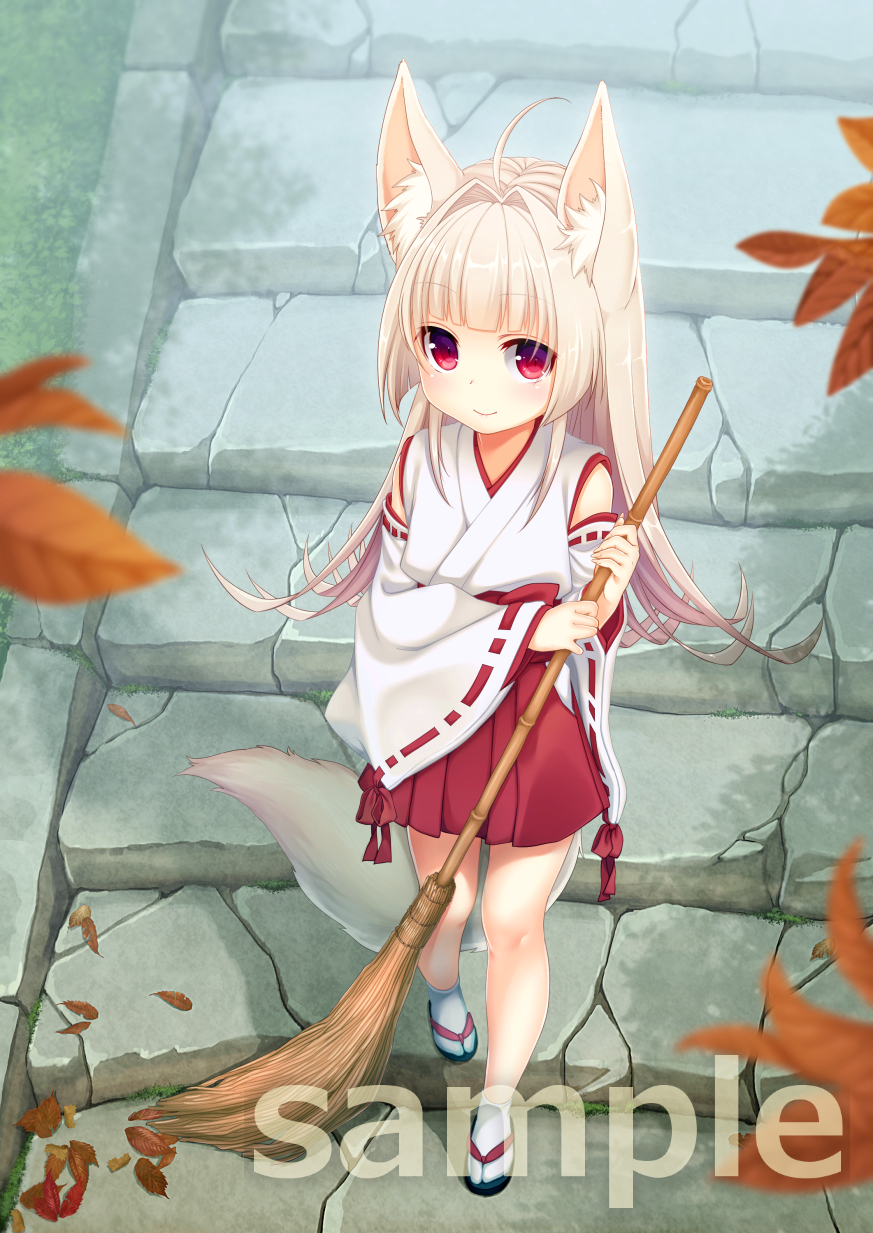 1girl, animal_ears, bad_id, bad_pixiv_id, bamboo_broom, blurry, broom, depth_of_field