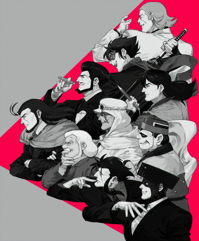 6+boys, beard, bell_of_life_juujouji, black_hair, cigar, dazzling_cervantes, direct_descendant_doki, fabulous_fitzgerald