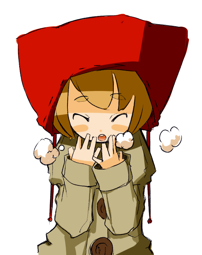 breath, brown_hair, cold, closed_eyes, hat, nekotei, nekotewi, original, solo