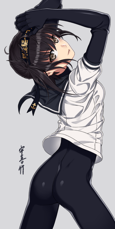 10s, 1girl, anchor_print, arms_up, ass, back, bad_id, bad_pixiv_id