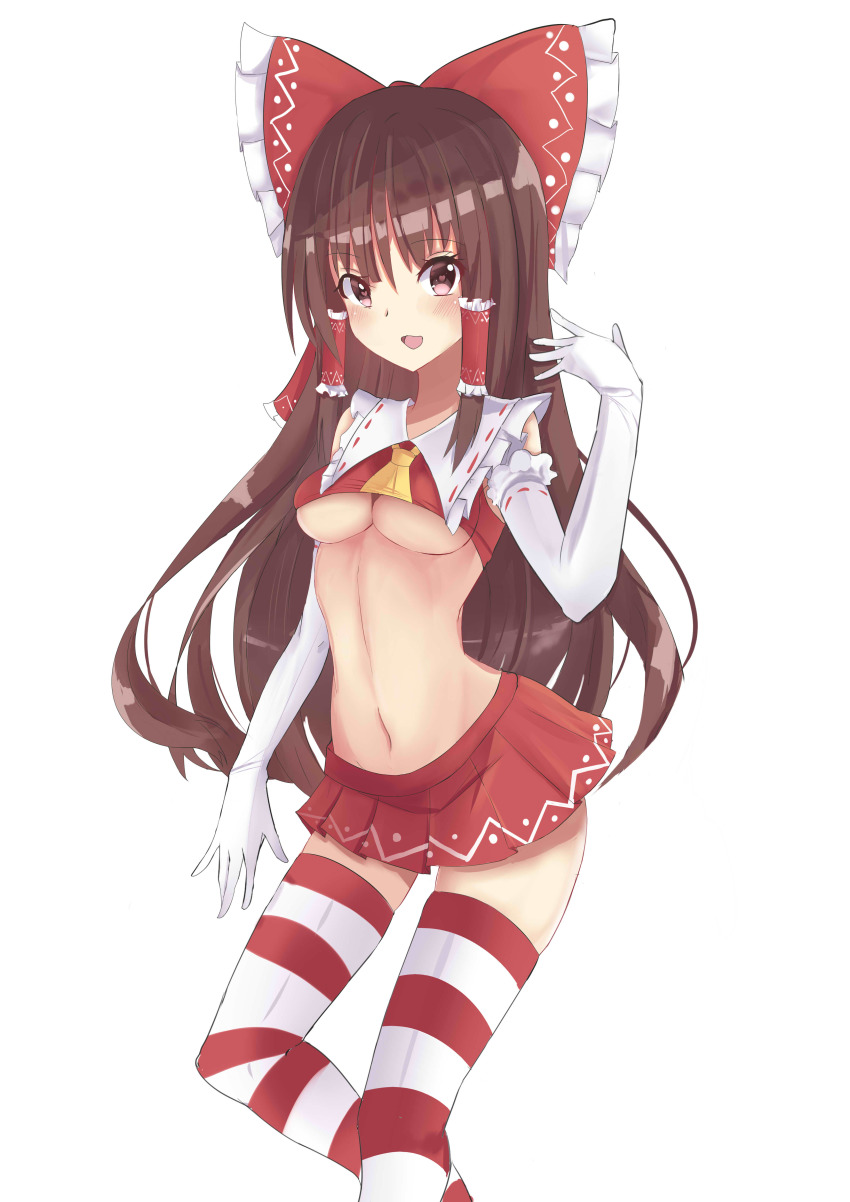 1girl, absurdres, adapted_costume, arm_at_side, ascot, bare_shoulders, blush, bow