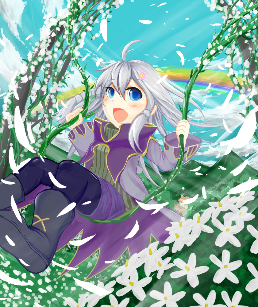 1girl, aromage_jasmine, artist_request, black_boots, blue_eyes, boots, duel_monster, female_focus