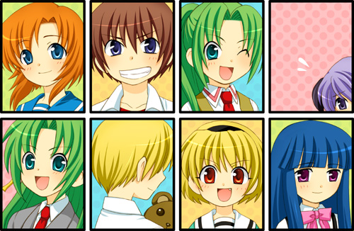00s, 2boys, 6+girls, blonde_hair, everyone, furude_rika, hanyuu, higurashi_no_naku_koro_ni