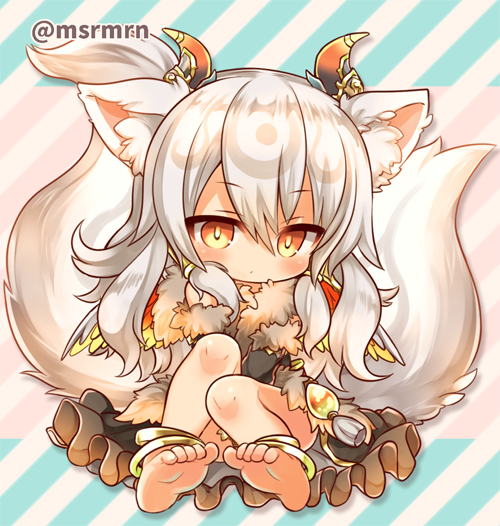 1girl, animal_ears, anklet, bad_id, bad_pixiv_id, barefoot, blush, chibi