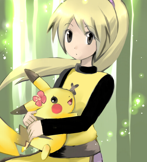 1990s_(style), 1girl, bad_id, bad_pixiv_id, chuchu_(pokemon), female_focus, flower, gen_1_pokemon