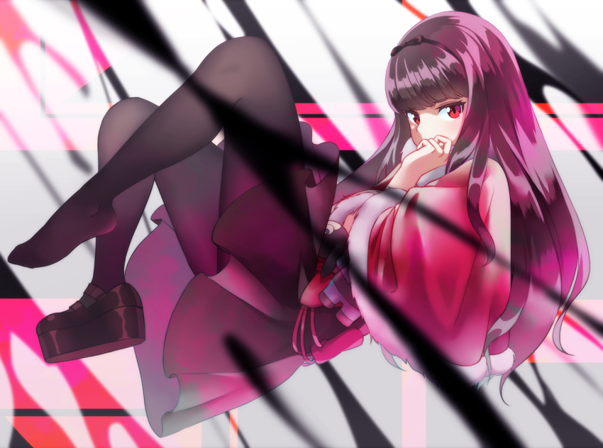 10s, 1girl, black_pantyhose, black_skirt, brown_hair, capelet, covered_mouth, female_focus