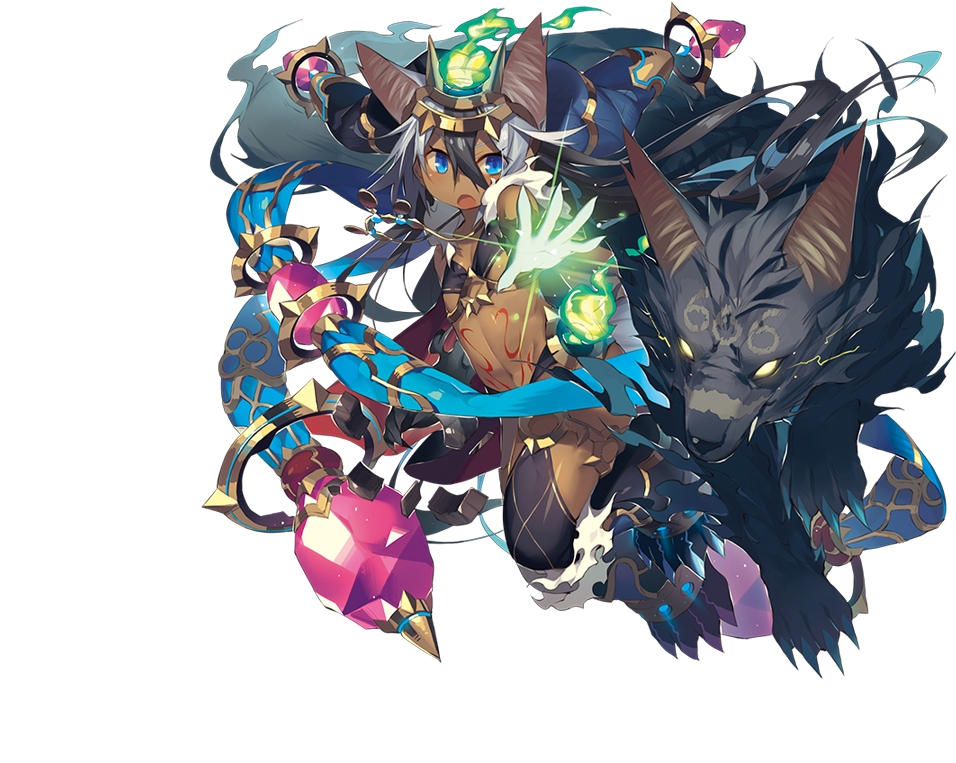 1girl, animal, black_hair, blue_eyes, claws, dark_skin, fire, floating_hair