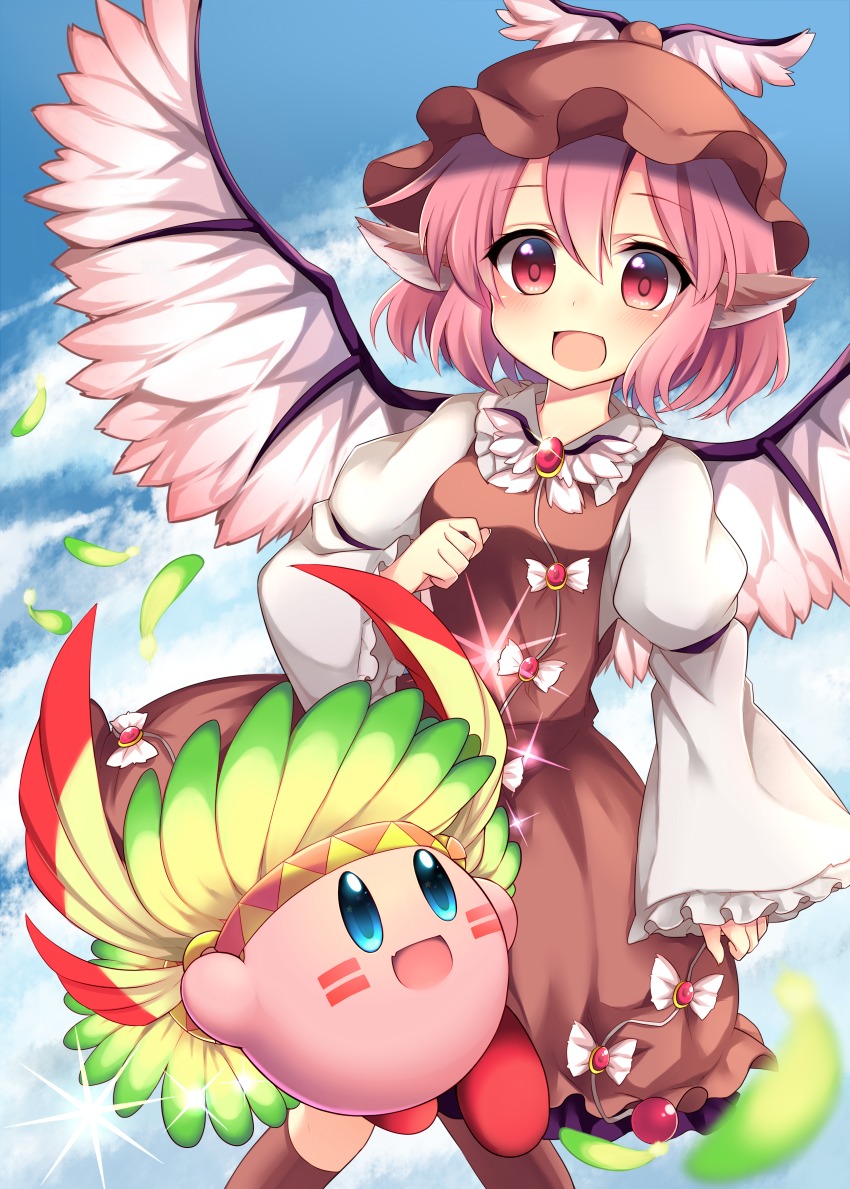 1girl, absurdres, blouse, blue_eyes, blush, brooch, crossover, dress