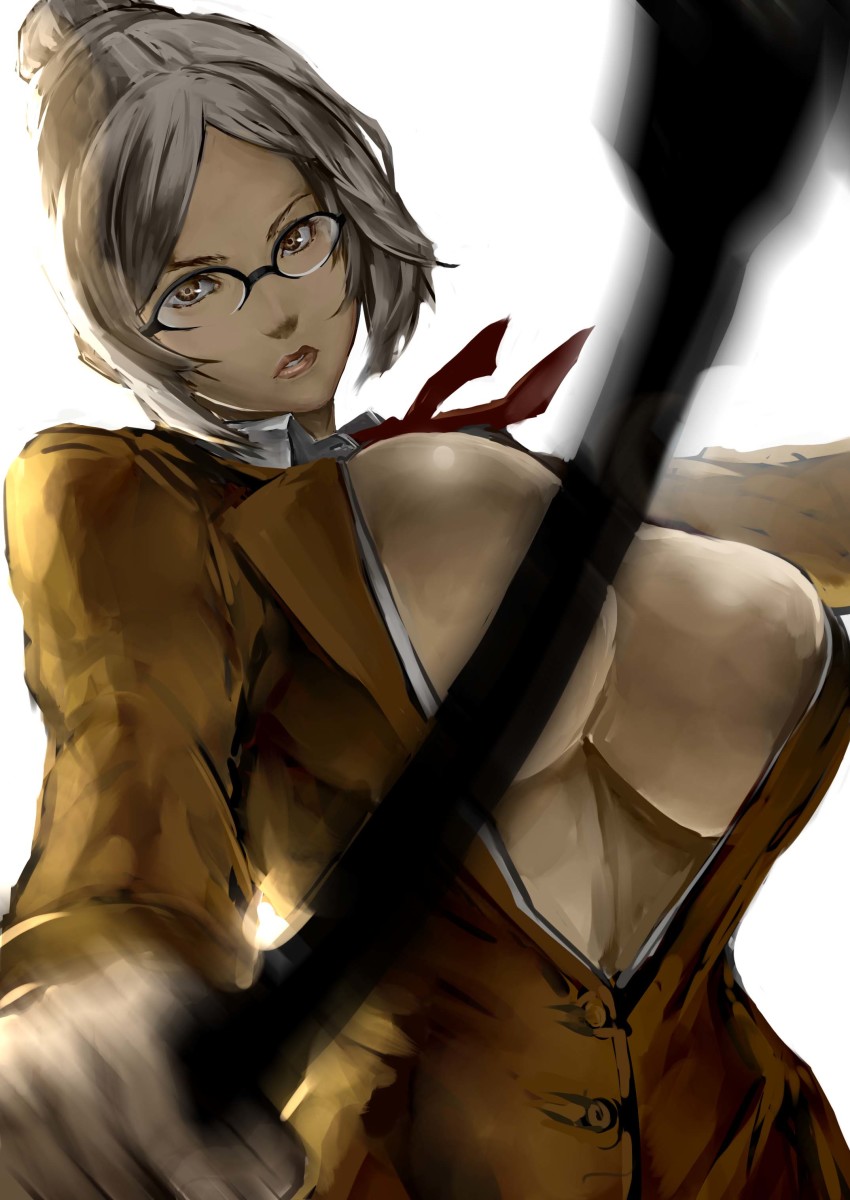 10s, 1girl, absurdres, breasts, cleavage, female_focus, glasses, highres