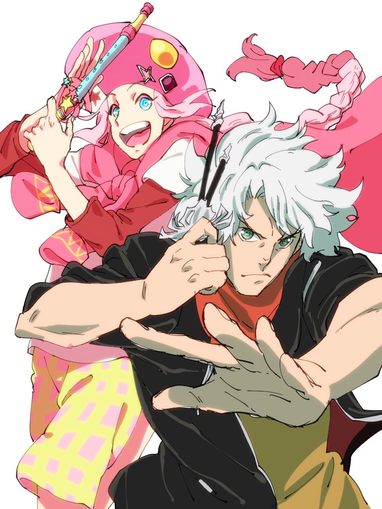 10s, 2boys, bad_id, bad_twitter_id, baton, blue_eyes, braid, classicaloid
