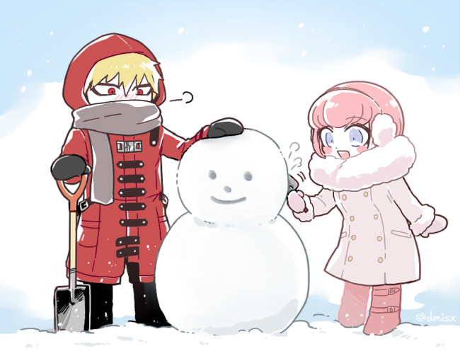 10s, 1boy, 1girl, ando_ruruka, blonde_hair, blue_eyes, bob_cut, boots