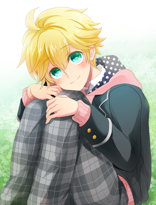 1boy, blazer, boyfriend_(kari), green_eyes, hikage_sumihito, hood, hoodie, jacket