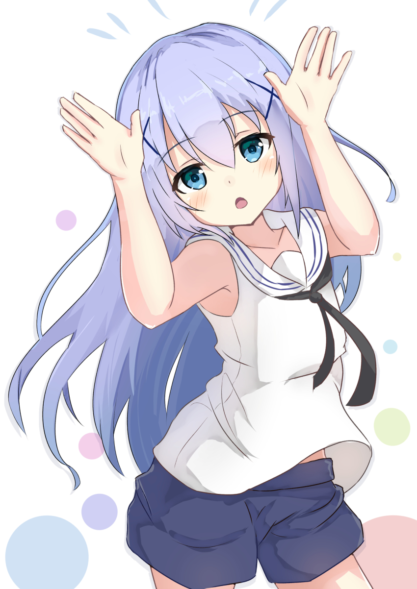 1girl, armpits, arms_up, blue_eyes, blue_hair, female_focus, gochuumon_wa_usagi_desu_ka?, highres