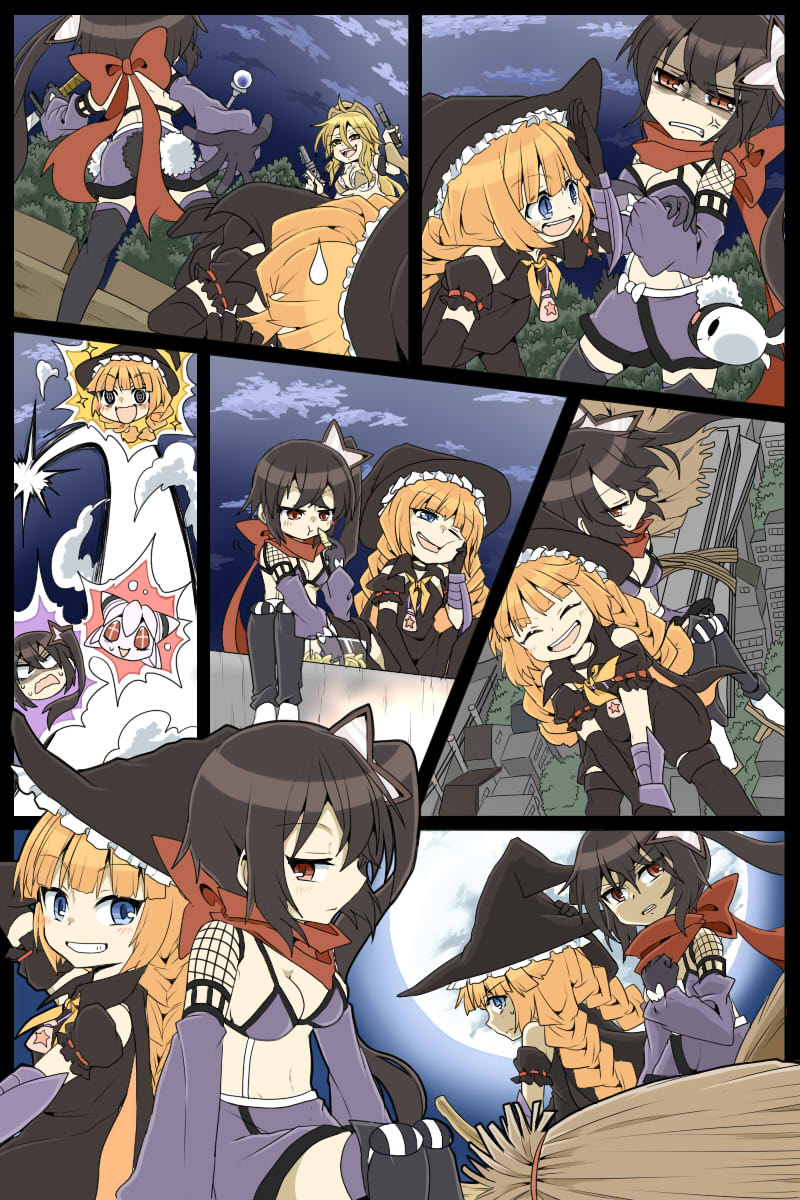 +_+, 10s, 4girls, :d, @_@, ^_^, anger_vein, arm_behind_head