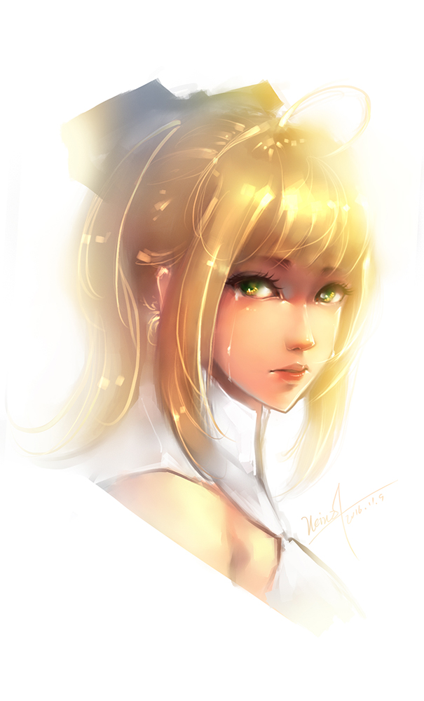 1girl, 2016, ahoge, artist_name, artoria_pendragon_(fate), blonde_hair, crying, dated