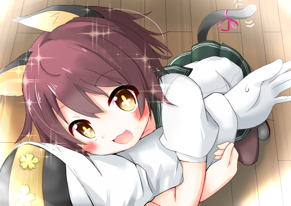 +_+, 10s, 1boy, 1girl, :d, admiral_(kancolle), animal_ears, arm_hug