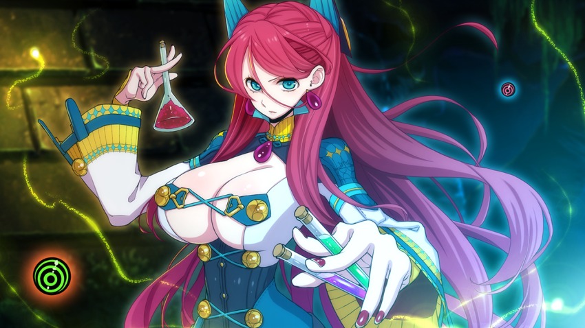 1girl, blue_eyes, breasts, cleavage, earrings, female_focus, fingernails, jewelry