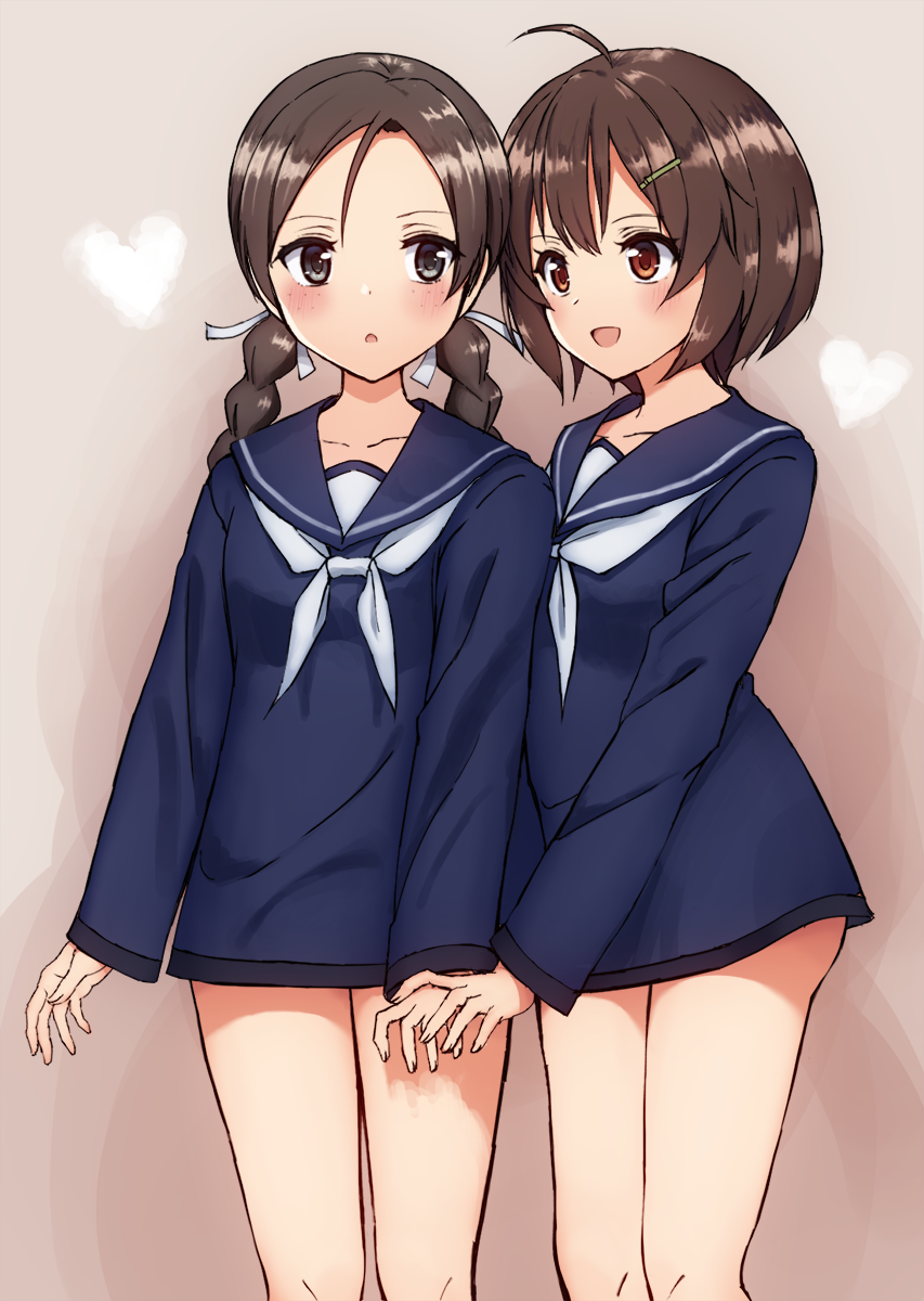 10s, 2girls, ahoge, bad_id, bad_pixiv_id, blush, braid, brave_witches