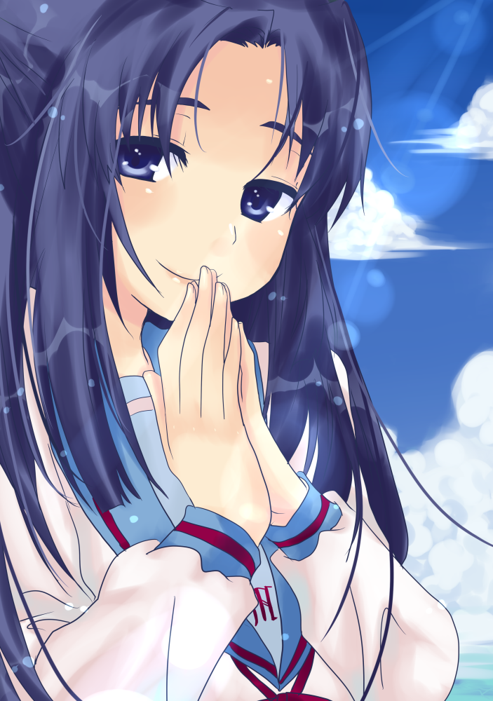 00s, 1girl, asakura_ryoko, bad_id, bad_pixiv_id, blue_eyes, blue_hair, day