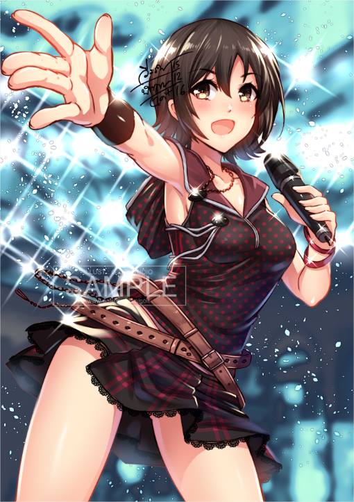 10s, 1girl, armpits, backlighting, belt, black_skirt, blush, bracelet
