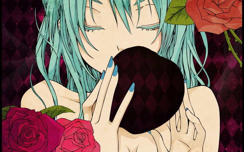 1girl, aqua_hair, blue_hair, dress, female_focus, flower, green_eyes, green_hair