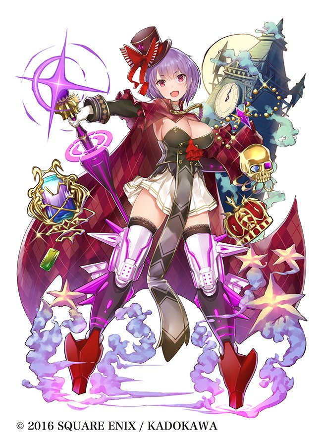 1girl, :d, akashic_re:cords, argyle, black_thighhighs, breasts, cape, chain