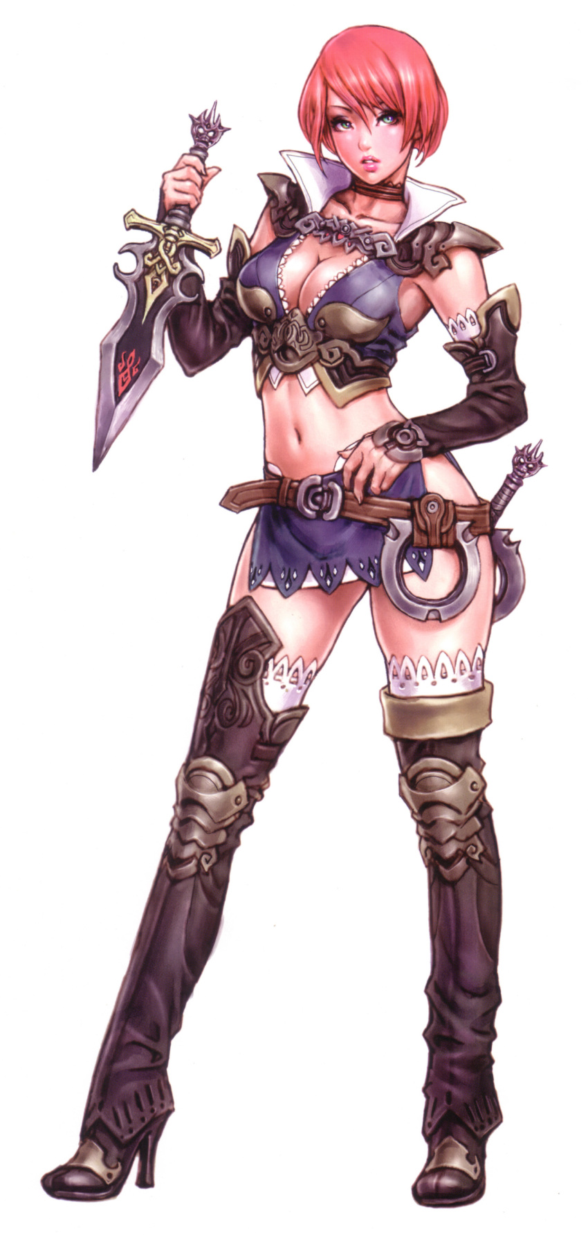 1girl, absurdres, alteil, boots, breasts, choker, cleavage, female_focus