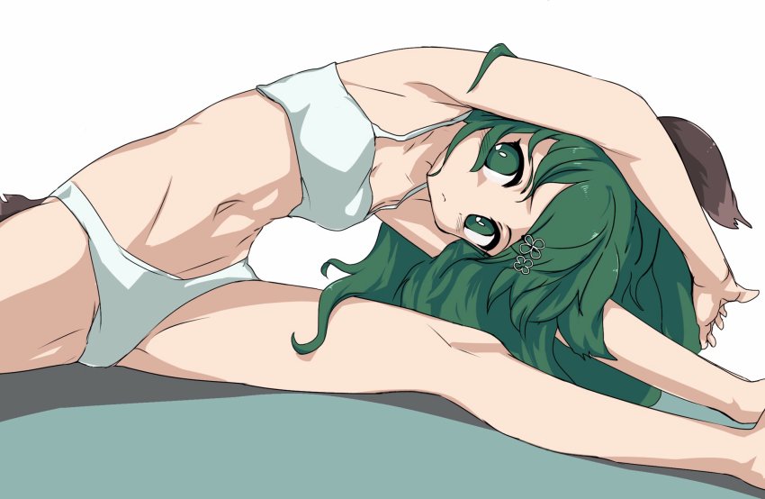 1girl, alternate_hair_length, alternate_hairstyle, animal_ears, armpits, bad_id, bad_twitter_id, bra