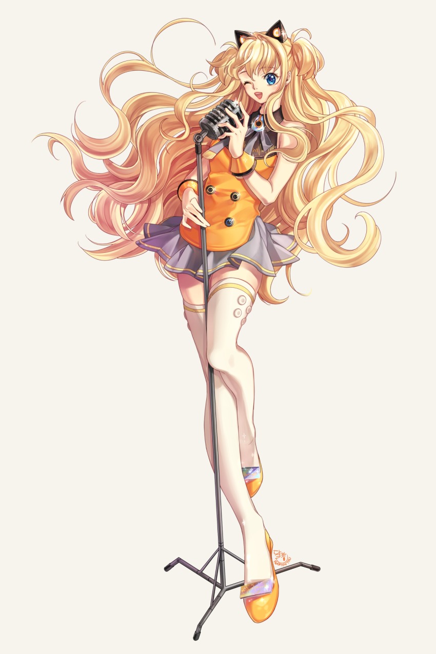 1girl, :d, animal_ears, beige_background, blonde_hair, blue_eyes, blush, buttons