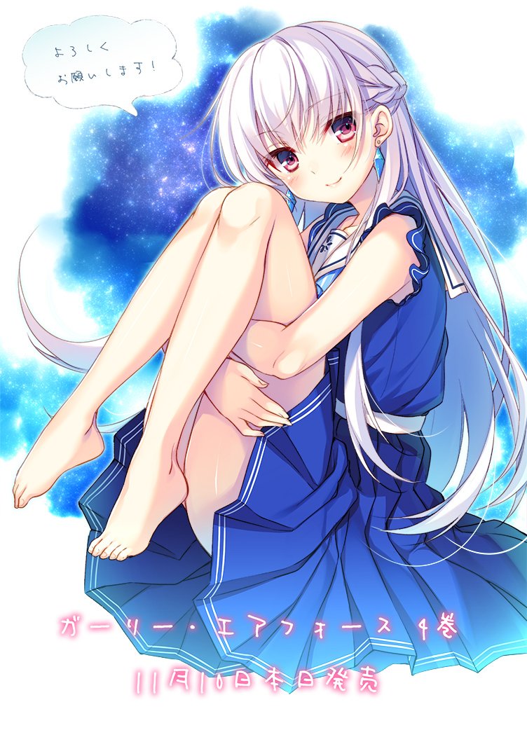 1girl, barefoot, berkut_(girly_air_force), blush, braid, copyright_name, feet, female_focus