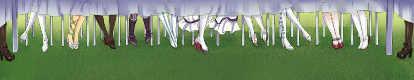 6+girls, absurdres, amethyst_(warship_girls_r), black_legwear, boots, glorious_(warship_girls_r), grass, head_out_of_frame