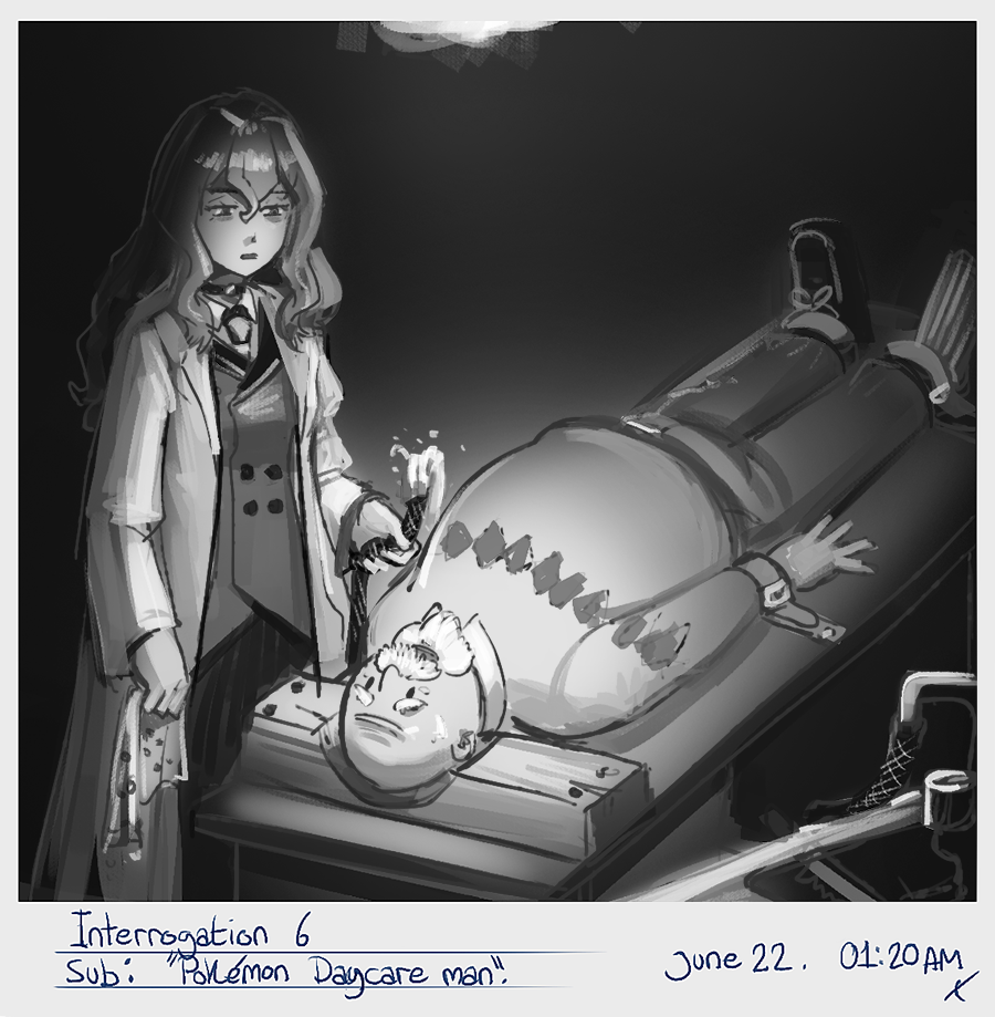 10s, 1boy, 1girl, bags_under_eyes, bald, beard, comic, day_care_man_(pokemon), drawfag, english_text, facial_hair, fuwa_hyouka, greyscale, hose, interrogation, lab_coat, monochrome, mustache, nintendo, old, old_man, photo_(object), pokemon, restrained, scared, shimoneta_to_iu_gainen_ga_sonzai_shinai_taikutsu_na_sekai, sodate_ya_jiisan, stationary_restraints, sweater