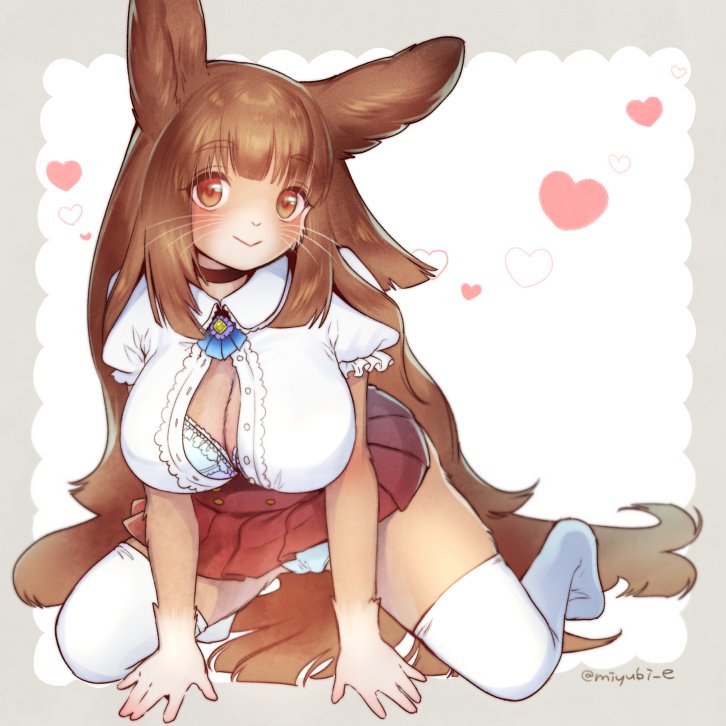 1girl, bra, breasts, brown_eyes, brown_hair, female_focus, furry, furry_female