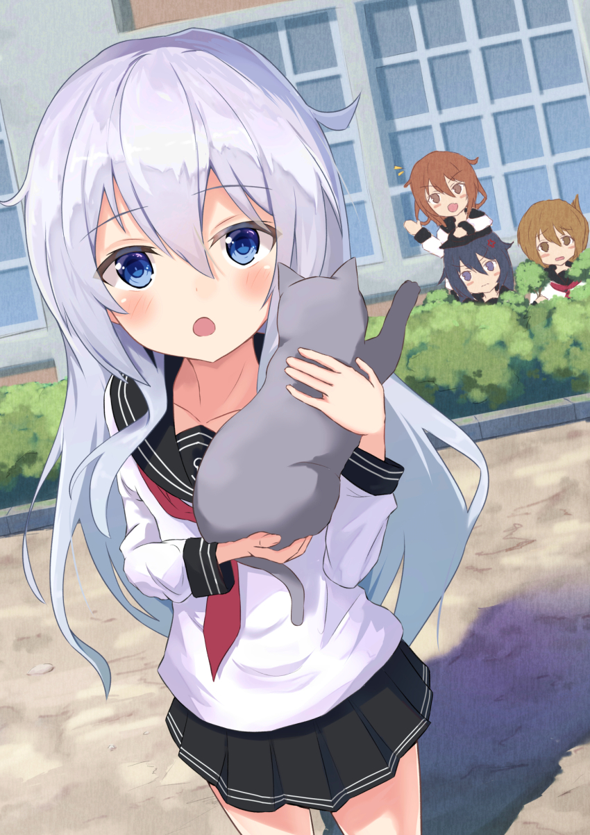 10s, 4girls, :o, akatsuki_(kancolle), anchor_symbol, anger_vein, animal, black_hair