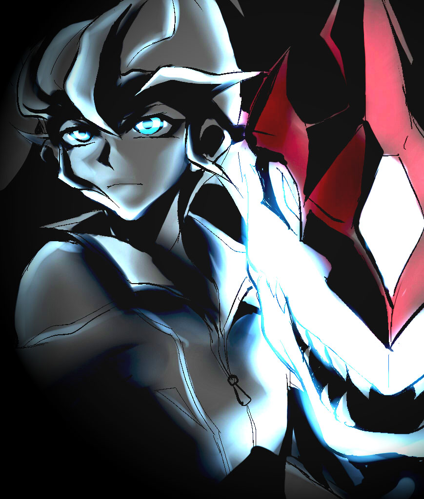 1boy, blue_hair, dragon, galaxy-eyes, male_focus, photon, solo, tenjo_kaito