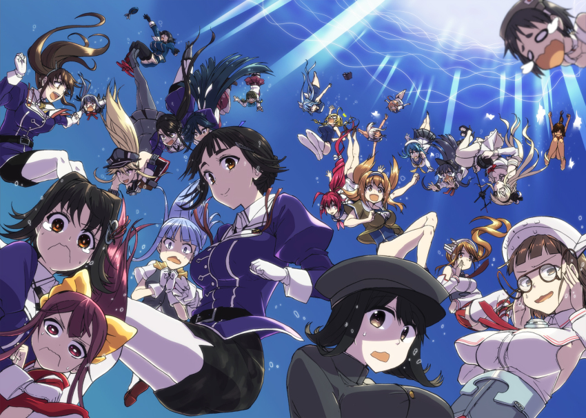 0_0, 10s, 6+girls, :d, air_bubble, akatsuki_(kancolle), akitsu_maru_(kancolle), ashigara_(kancolle)