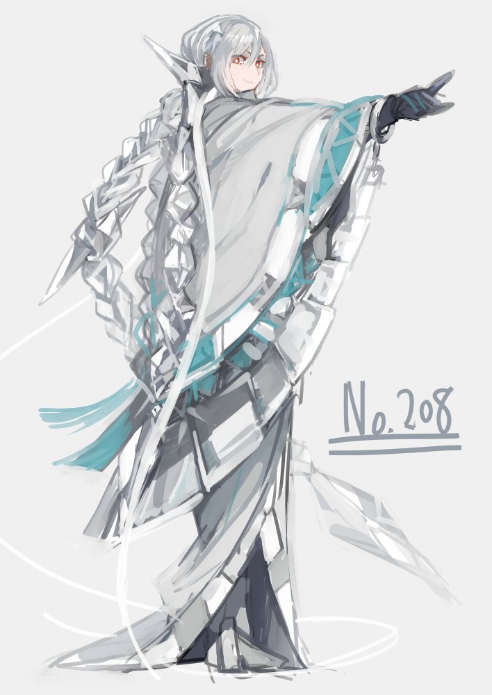 1girl, bad_id, bad_twitter_id, black_gloves, bracelet, braid, bright_pupils, closed_mouth