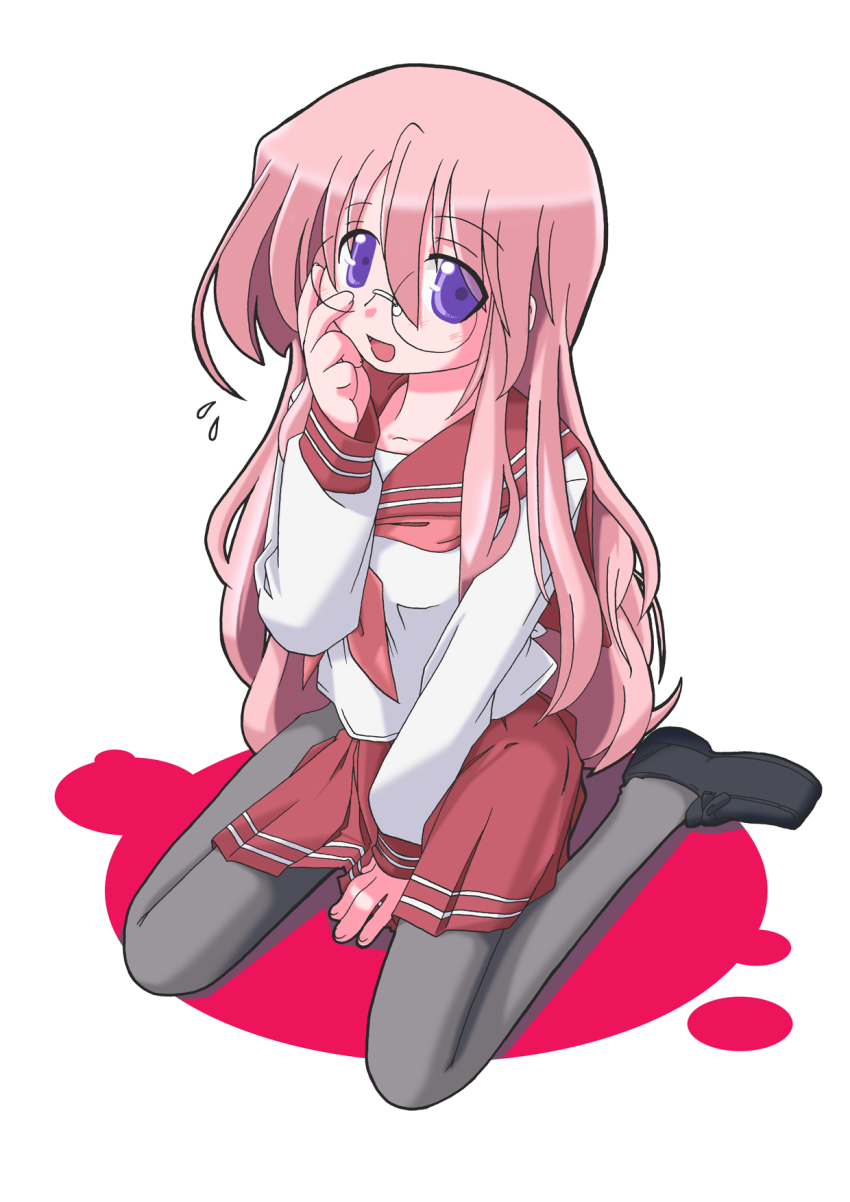 00s, blue_eyes, glasses, highres, kneeling, long_hair, lucky_star, pantyhose
