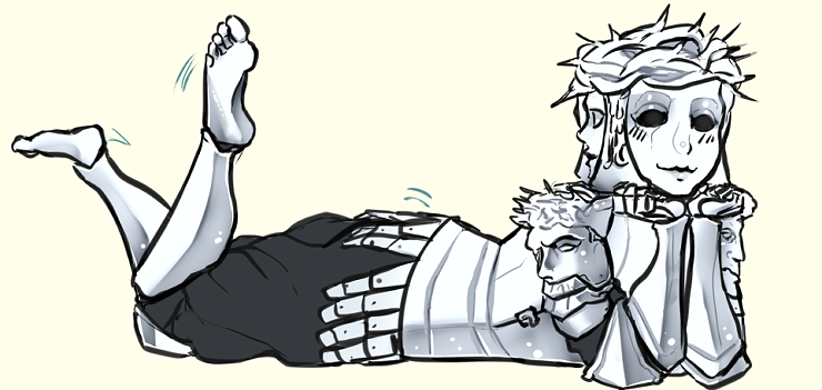 androgynous, armor, dark_souls_(series), dark_souls_i, dark_souls_ii, feet, fromsoftware, full_body, gender_request, lips, looking_glass_knight, monochrome, scathegrapes, soles, solo