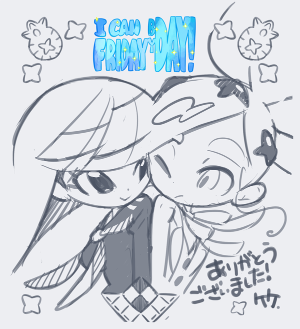 2girls, ascot, blazer, bow, cheek-to-cheek, copyright_name, female_focus, girl_a_(i_can_friday_by_day!)