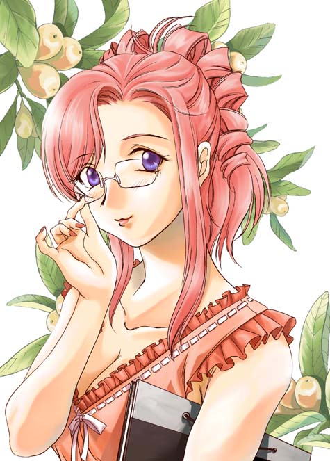 00s, 1girl, breasts, cleavage, female_focus, glasses, kacka, kazami_mizuho