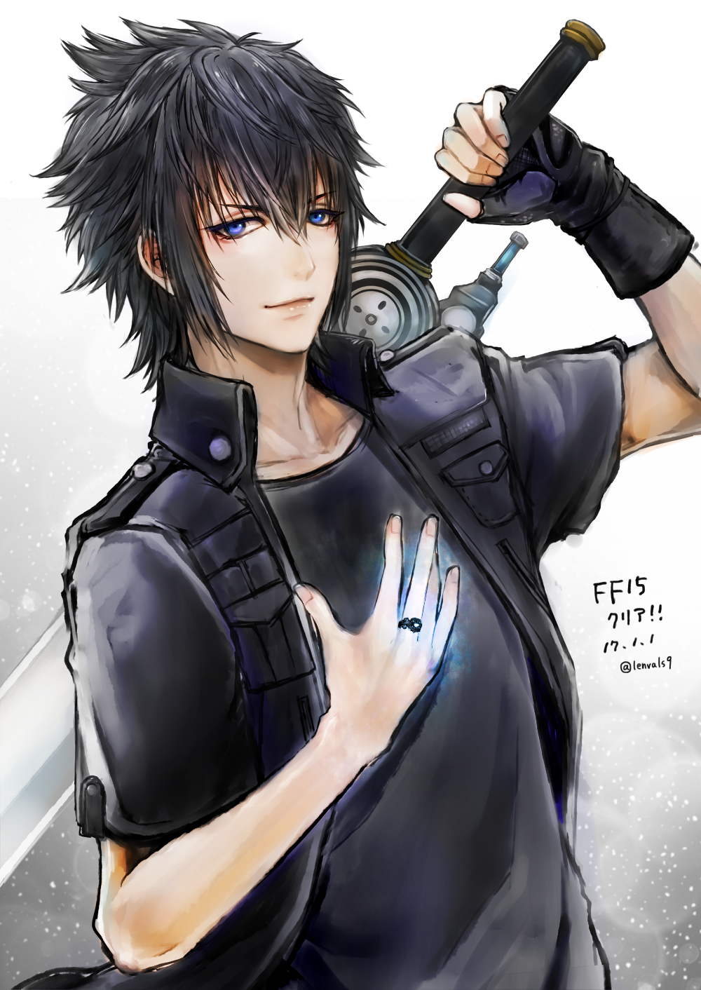 10s, 1boy, black_hair, blue_eyes, final_fantasy, final_fantasy_xv, fingerless_gloves, gloves