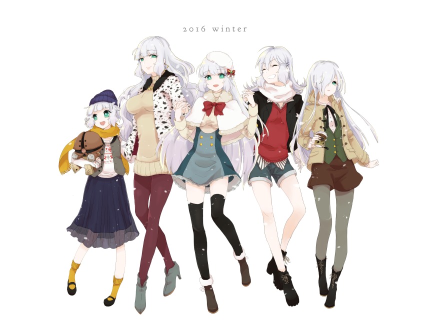 5girls, _natori, acguy, aqua_eyes, bad_id, bad_pixiv_id, beret, breasts