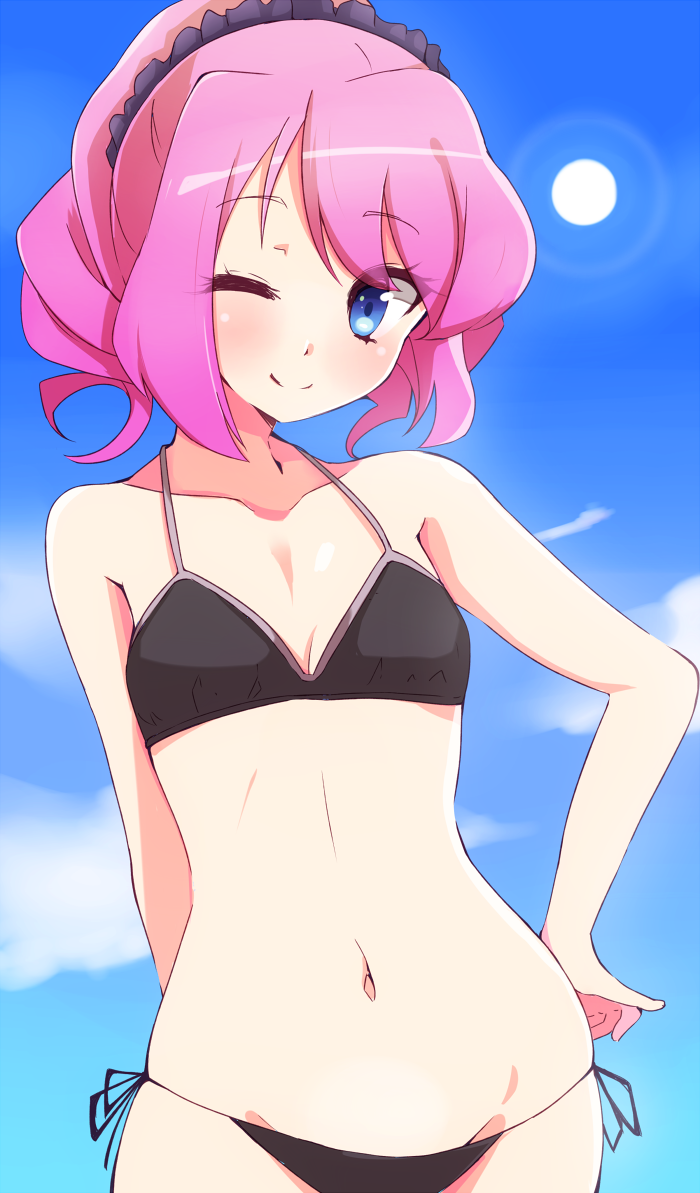 10s, 1girl, ;), aikatsu!, aikatsu!_(series), aikatsu_stars!, arm_behind_back, bad_id