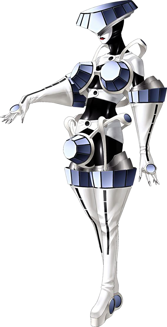 1girl, artemis_(persona_2), bodysuit, boots, colored_skin, elbow_gloves, female_focus, full_body