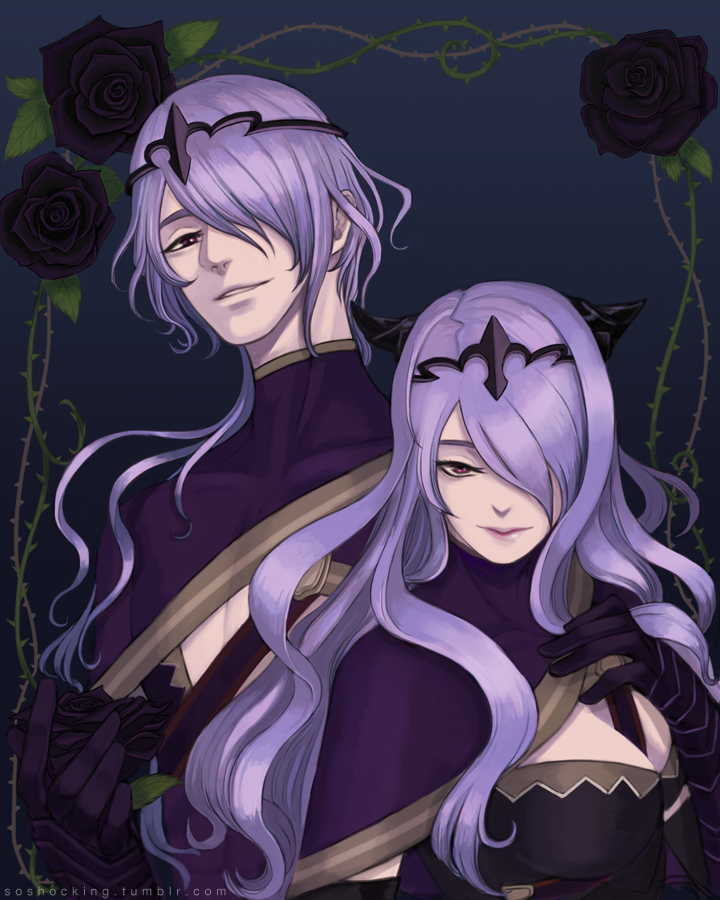 1boy, 1girl, breasts, camilla_(fire_emblem), cleavage, fire_emblem, fire_emblem_fates, flower