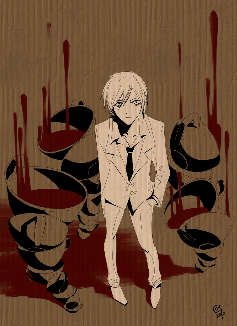 1boy, alice?_(are_you_alice?), are_you_alice?, artist_request, blood, cup, formal_clothes, full_body