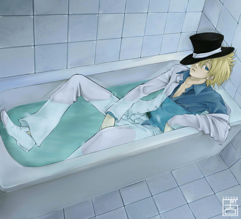 1boy, alice?_(are_you_alice?), are_you_alice?, artist_request, bathing, bathroom, bathtub, blonde_hair