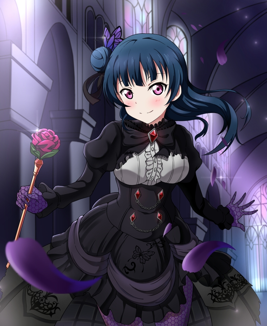 1girl, 5553pp, bad_id, bad_pixiv_id, black_dress, blue_hair, blush, breasts